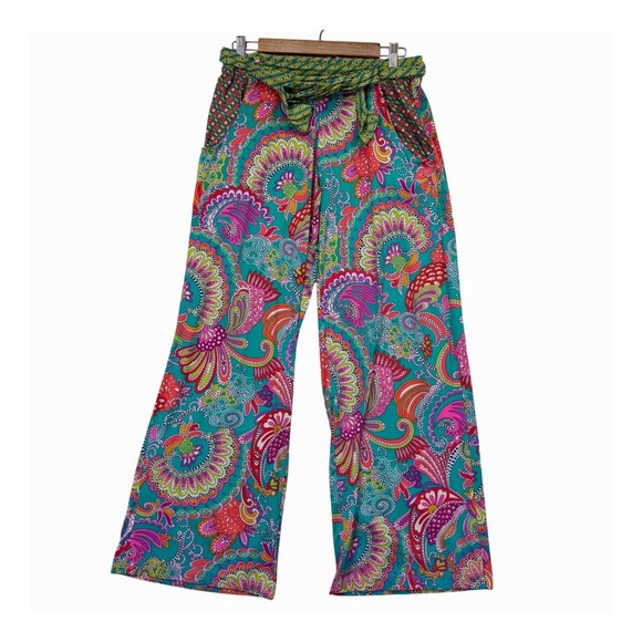 Trina Turk Pants - Trina Turk Maximalist Womens Paisley Wide Leg Tie Waist Pants Size S Psychedelic